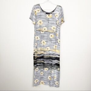 Vtg Jams World Hawaii Small Coal Flower Rayon Short Sleeve Maxi Dress Pockets